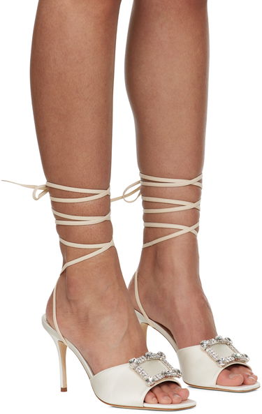Nega čevljev Manolo Blahnik Manolo Blahnik Lanole Pop Fabio Satin Heels Bela | 423-1722-0006, 3