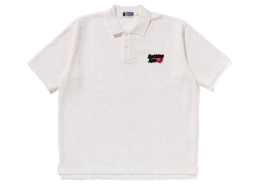 Polo majica BAPE BAPE Line Camo Terry Towel Ape Head One Point Polo White Bela | 1K30-112-301