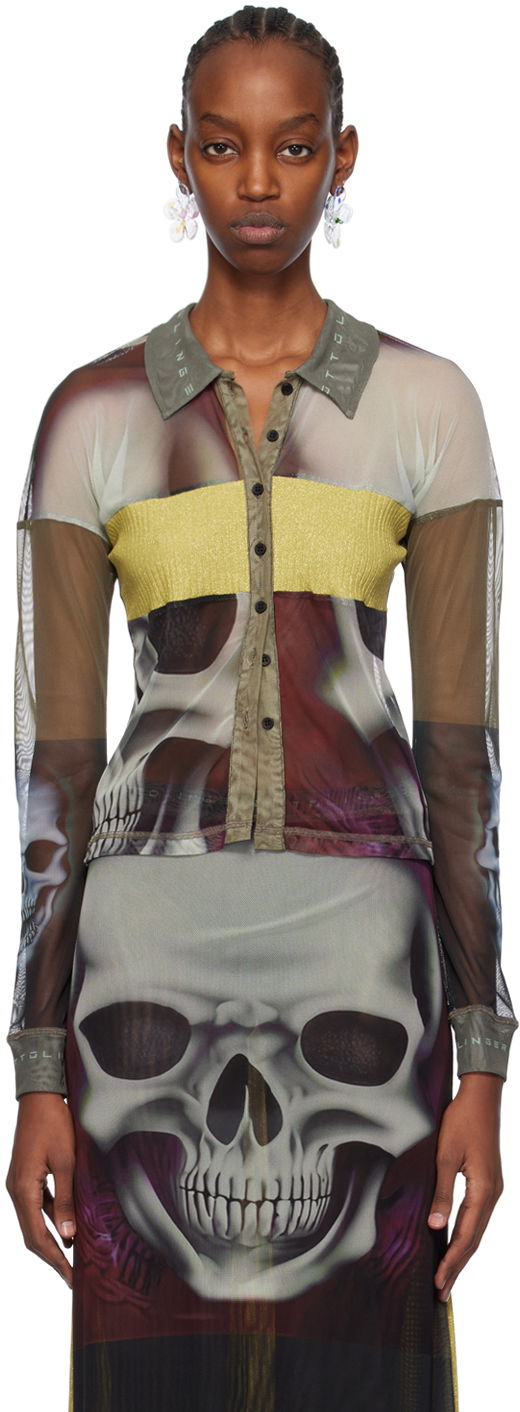 Polo majica Ottolinger Ottolinger Semi-Sheer Skull-Print Polo Zelena | 103402