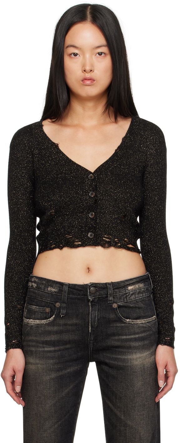 Pleteni pulover R13 R13 Distressed Cropped Cardigan Črna | R13WY150-Y103B