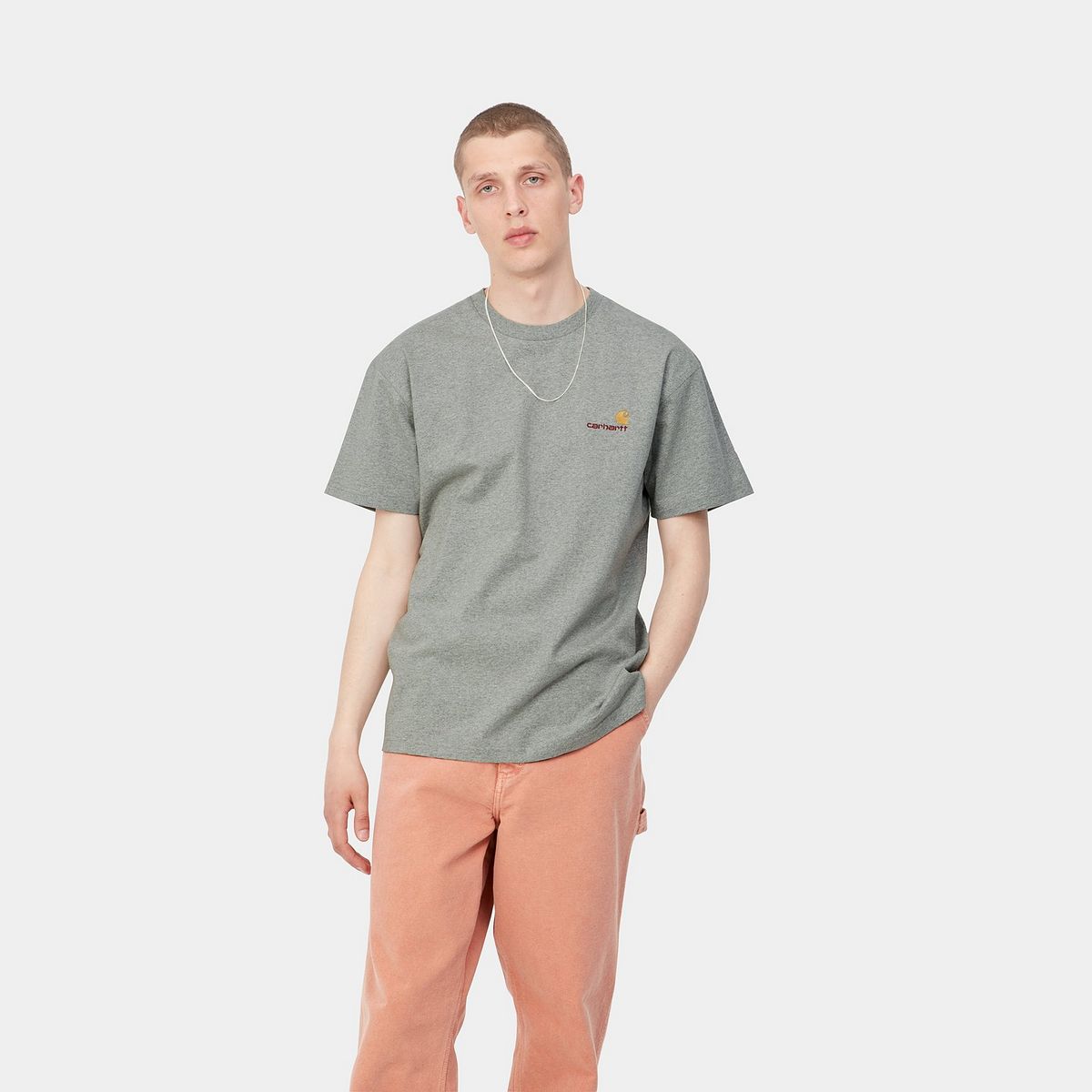 Majica Carhartt WIP S/S American Script T-Shirt "Grey Heather" Siva | I029956_V6_XX, 0