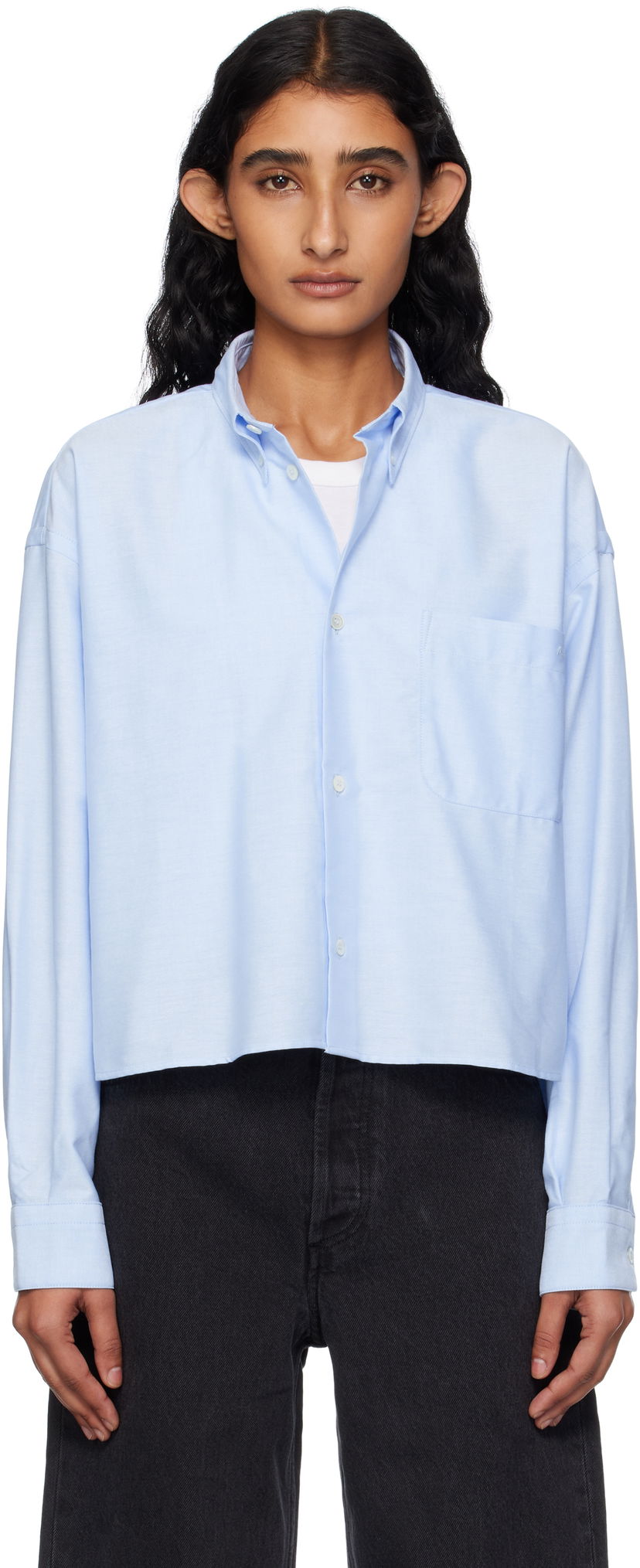 Srajce A.P.C. A.P.C. Sophia Cropped Oxford Shirt Modra | COECK-F12632