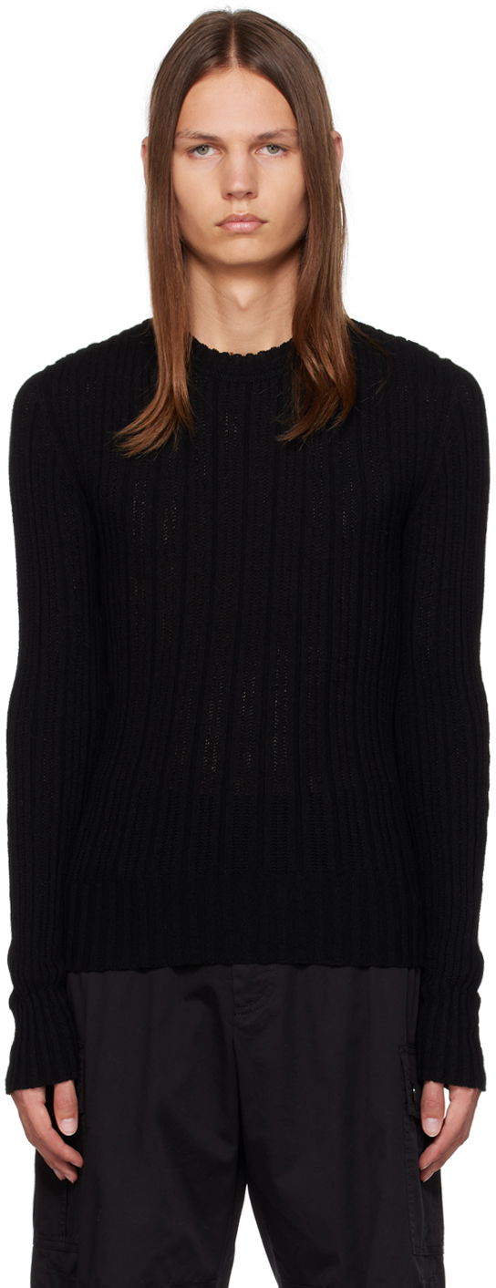 Pleteni pulover Dolce & Gabbana Black Ribbed Sweater Črna | GXN49TJEMJ4
