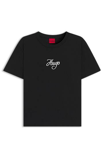 Majica BOSS Cotton-Jersey T-Shirt with Hugo Print Črna | 50550117
