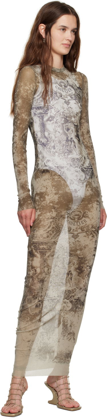 Obleke Jean Paul Gaultier Jean Paul Gaultier 'The Long Médaillon' Mesh Maxi Dress Bež | 25/03-W-DR023-M006P-6965, 3