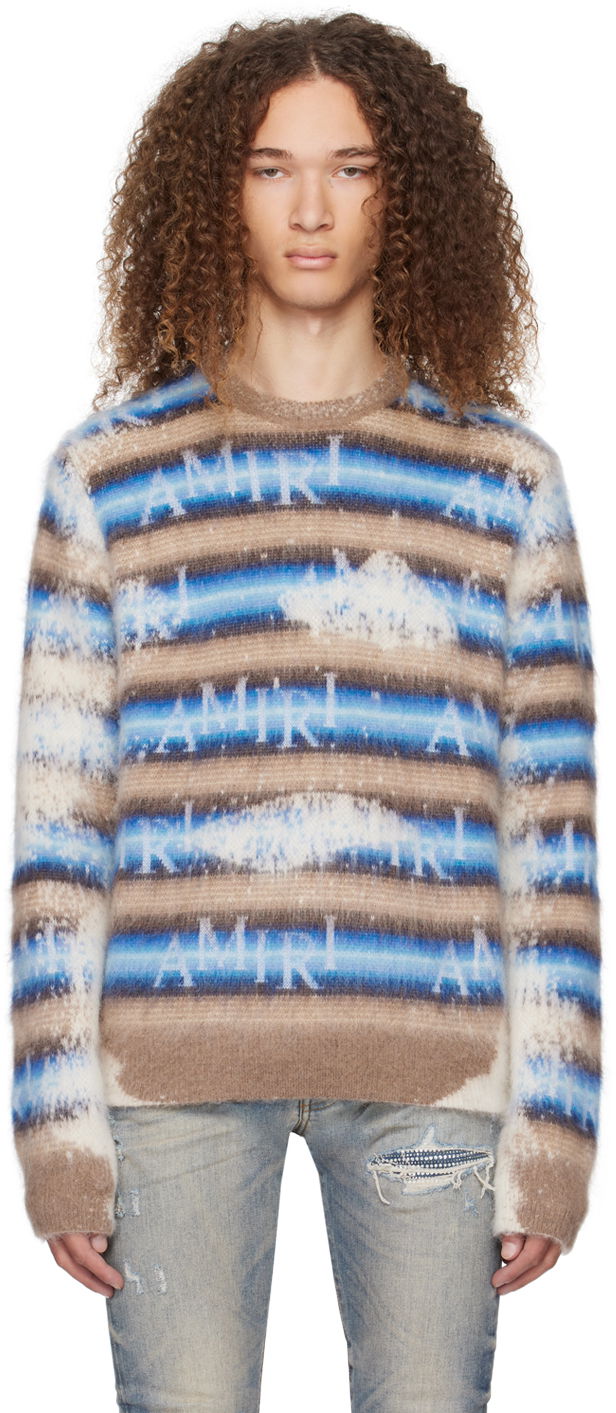 Pleteni pulover AMIRI Staggered Striped Sweater Modra | PS24MKL009