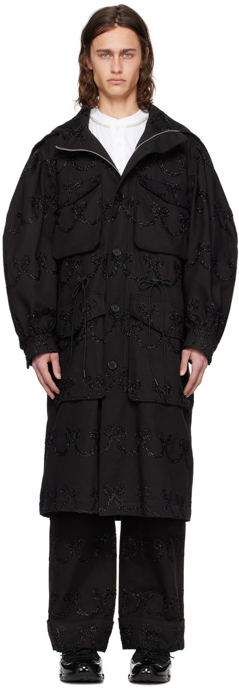 Plašči Simone Rocha Simone Rocha Embroidered Denim Coat Črna | 2048 1062