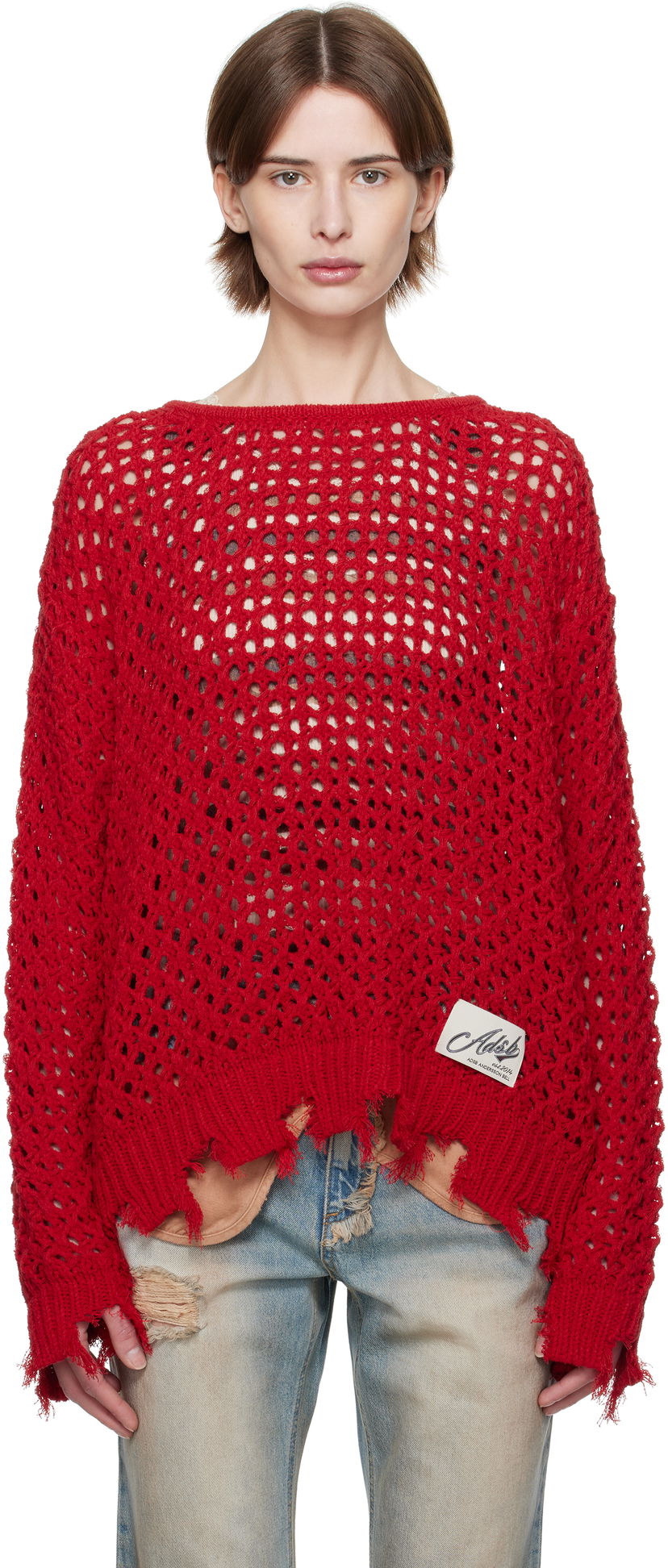 Pleteni pulover Andersson Bell Andersson Bell Damaged Boatneck Sweater Rdeča | atb1240u