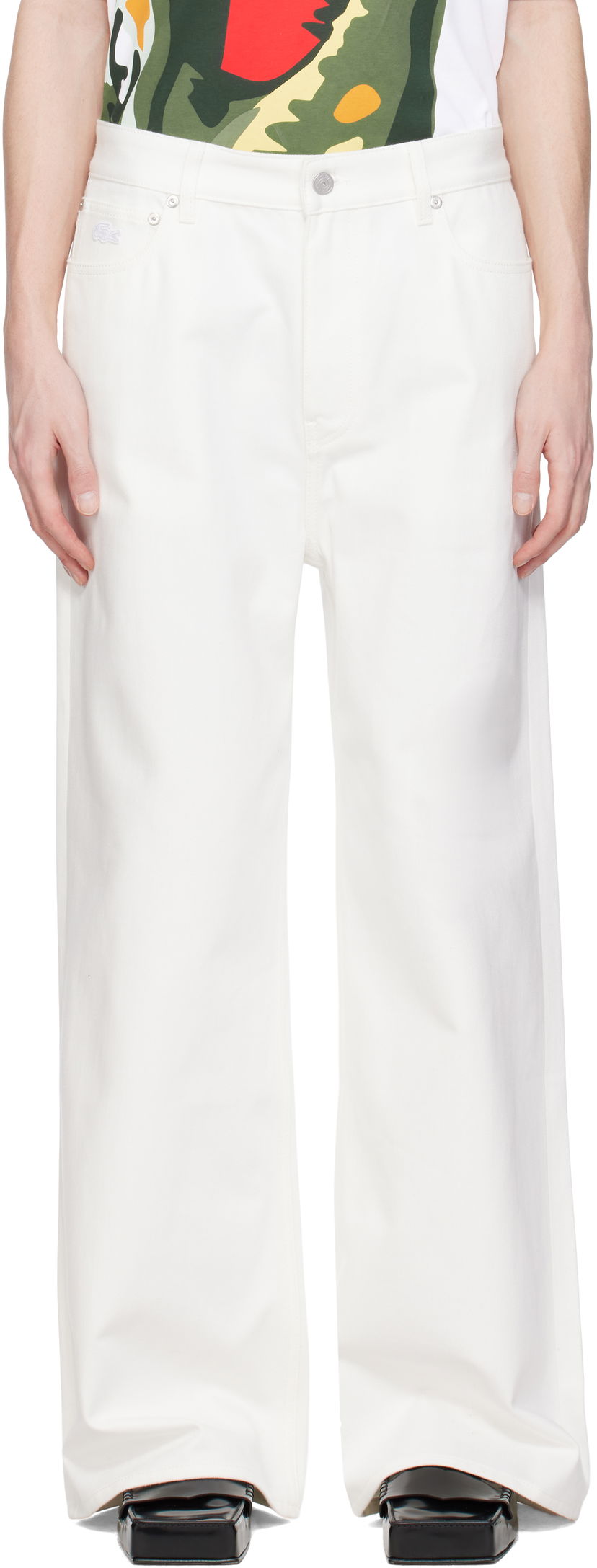Hlače Lacoste Lacoste Runway Wide Fit Selvedge Jeans Bela | HH6744