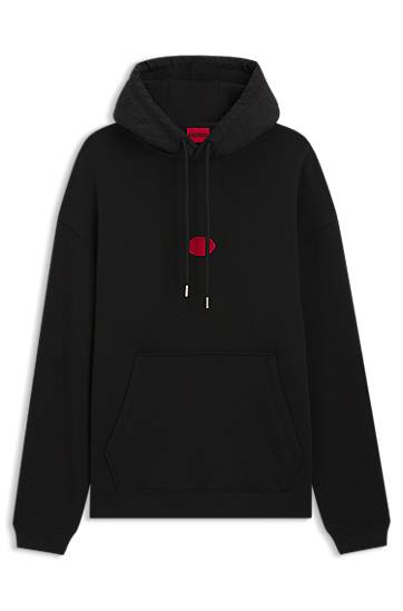Pulover BOSS Cotton-blend hoodie with waxed-stamp logo Črna | 50546717