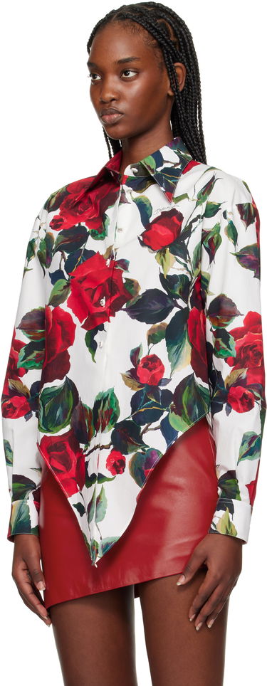 Srajce Dolce & Gabbana Dolce&Gabbana Rose Print Tie Front Shirt Bela | F5S65T HS5S2, 3