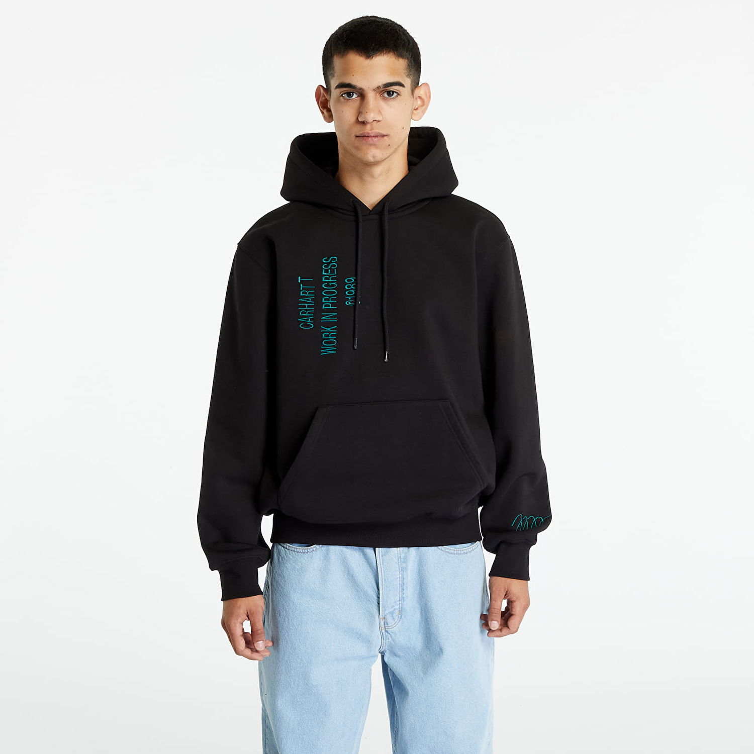 Pulover Carhartt WIP Hooded Signature Sweat Black Črna | I032164.89XX, 0
