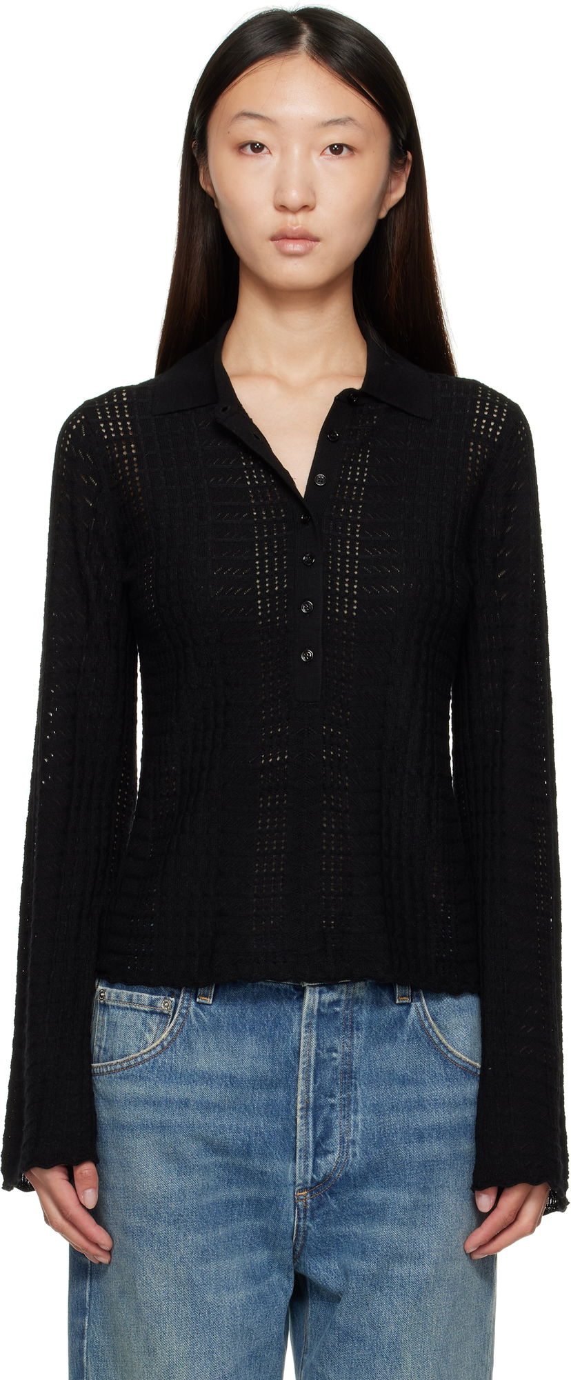 Polo majica Loulou de Saison Loulou de Saison Tiha Knit Polo Črna | TIHA