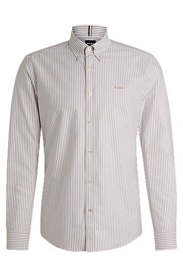 Srajce BOSS Slim Fit Striped Oxford Cotton Shirt Bež | 50520275