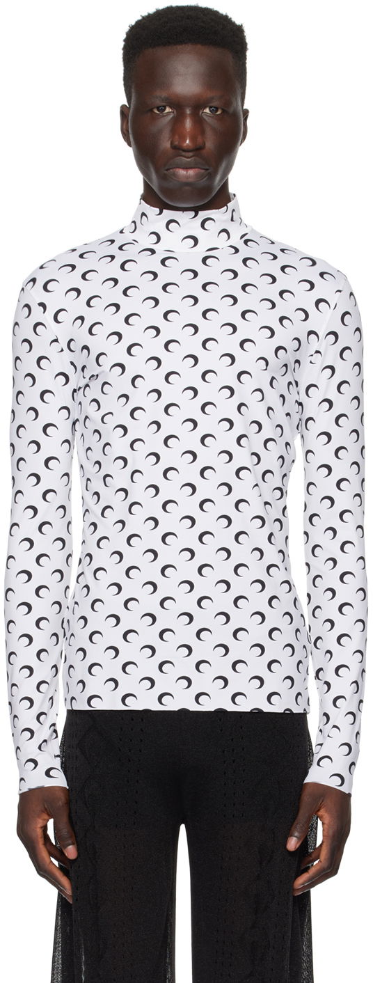 Pleteni pulover Marine Serre All Over Moon Turtleneck Bela | MTS002 CJER0001