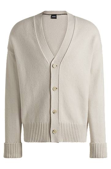 Pleteni pulover BOSS Relaxed Fit Cardigan with Ribbed Cuffs Bež | 50531158