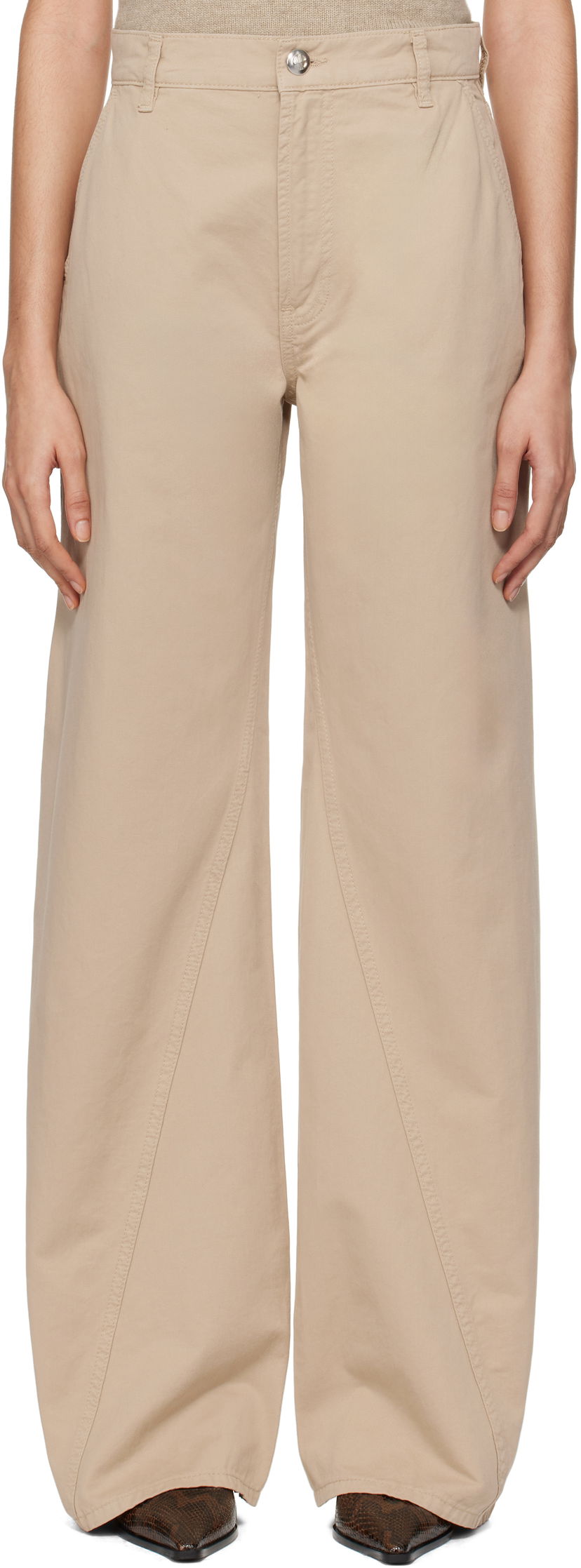 Hlače Anine Bing ANINE BING Briley Wide Leg Trousers Bež | A-03-1149-OMA10