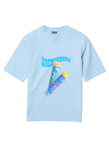 Majica Jacquemus Le T-Shirt Paisley Sorbet Logo Boxy Fit T-Shirt Print Modra | 226JS049-2099-3CD