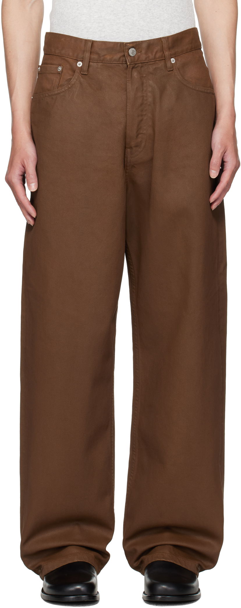 Kavbojke Dries Van Noten Dries Van Noten Loose Fit Coated Jeans Rjava | 252-020927-2383