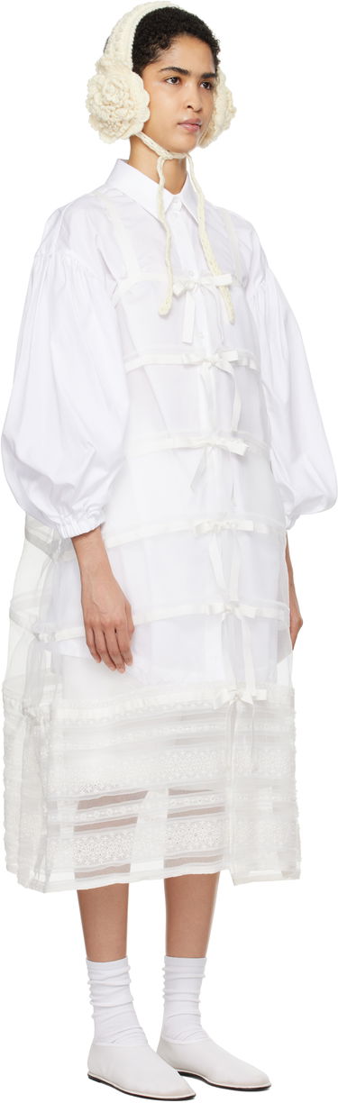 Obleke Comme des Garçons Comme Des Garçons Organdy Embroidered Midi Dress Bela | TN-A003-051, 1