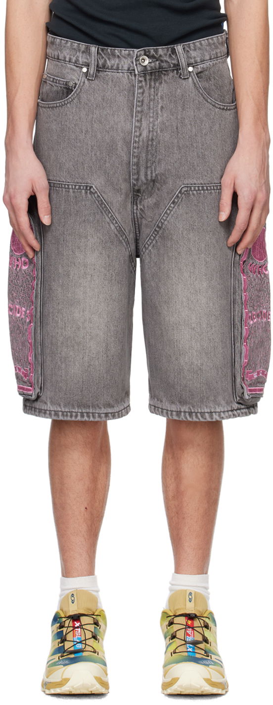 Kratke hlače Who Decides War Who Decides War Embroidered Denim Shorts Siva | 1120960021SS24