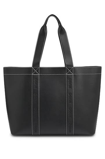 Tote bag BOSS Faux-Leather Tote Bag with Embroidered Logos Črna | 50547481