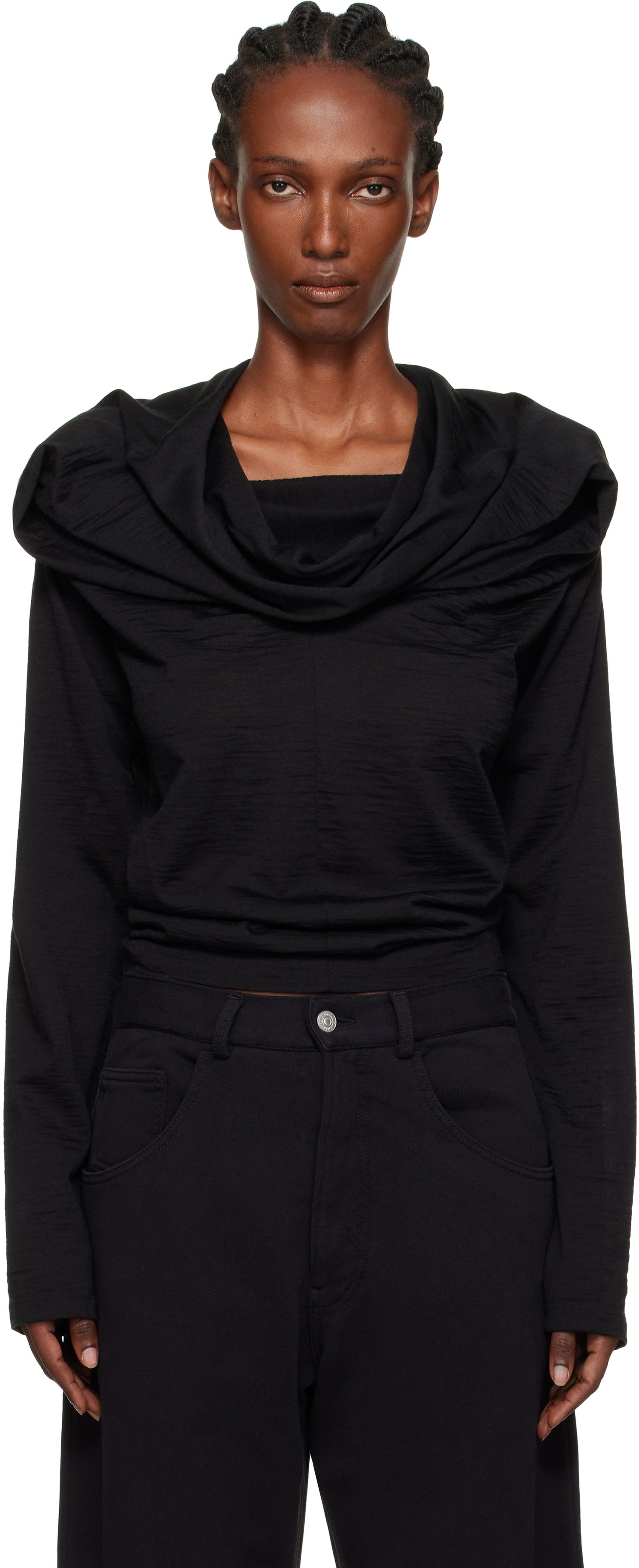 Majica Maison Margiela MM6 Maison Margiela Wool Jersey Cowl Neck Long Sleeve Top Črna | S52NH0031 M20124, 0