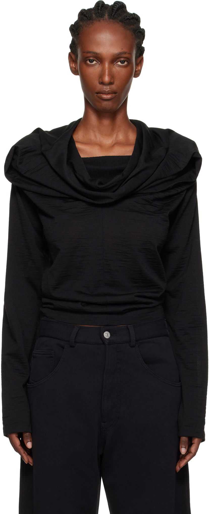 Majica Maison Margiela MM6 Maison Margiela Wool Jersey Cowl Neck Long Sleeve Top Črna | S52NH0031 M20124
