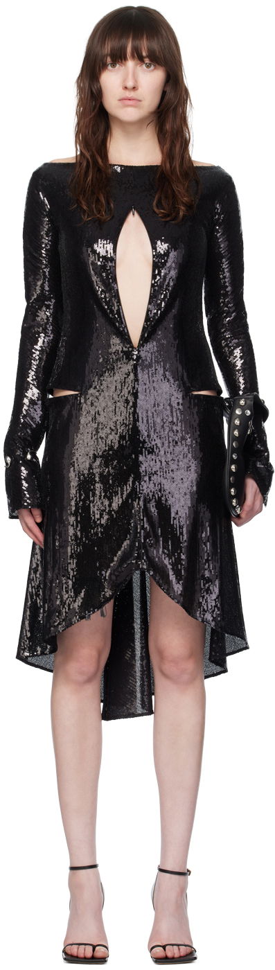 Obleke Courrèges Women's Sequin Ellipse Midi Dress Črna | 224CRO427PAI001