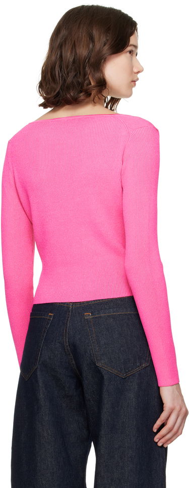 Pleteni pulover Versace Versace Safety Pin Ribbed Knit Cardigan Roza | 1020887_1A12699, 2