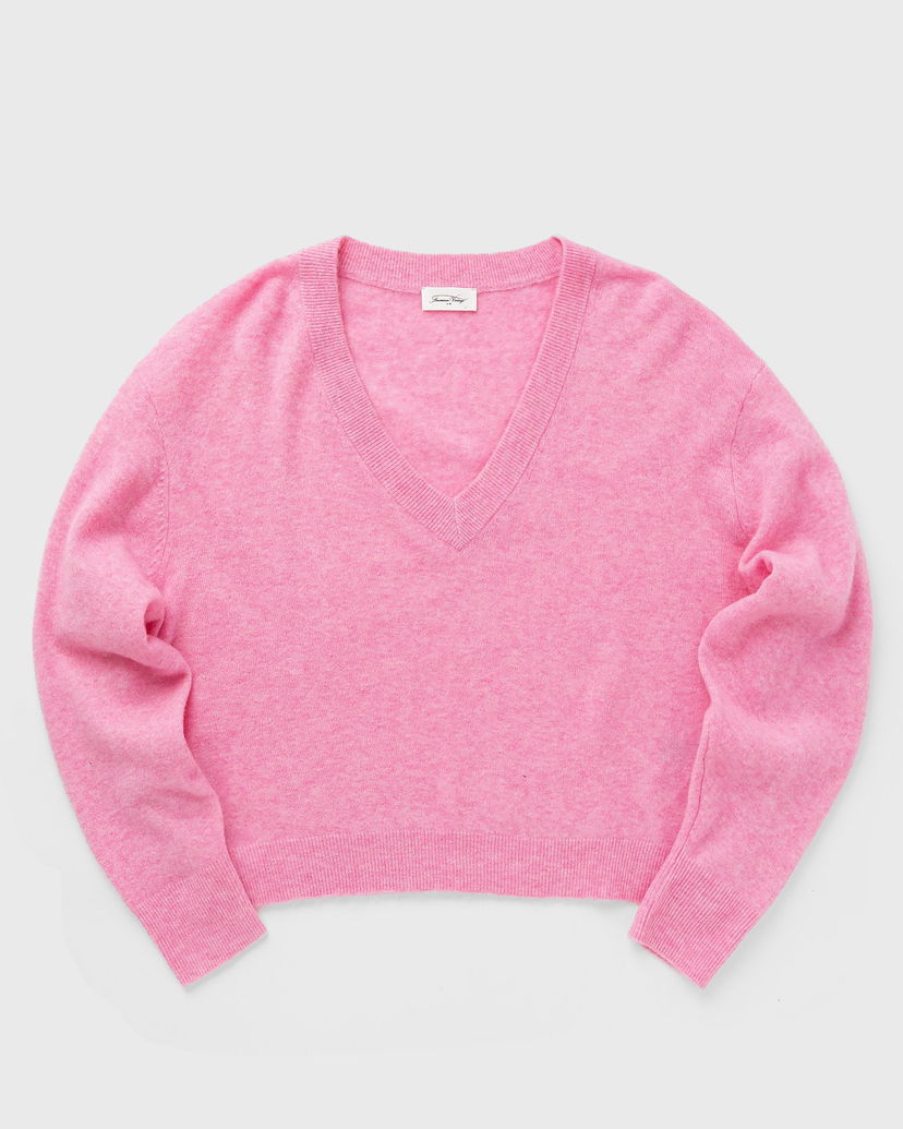 Pleteni pulover American Vintage Sweater V-Neck Roza | RAX18AH24-PRINCESSE-CHINE