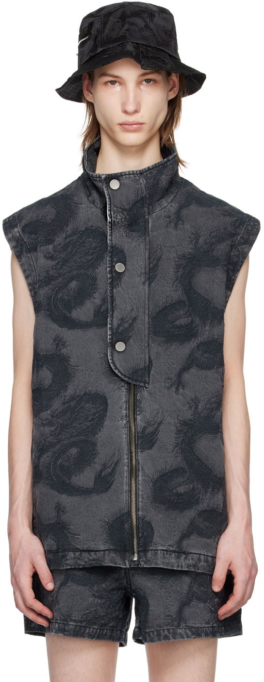 Telovnik Feng Chen Wang Feng Chen Wang Dragon Denim Vest Črna | FUS17VS04