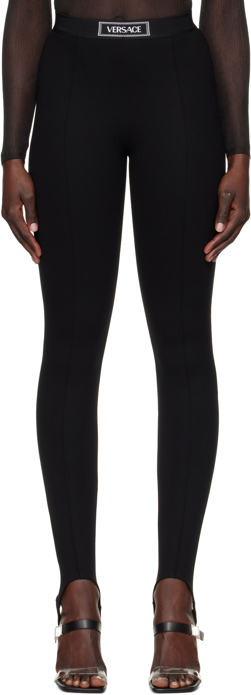 Pajkice Versace Stirrup Leggings With Logo Črna | 1015879_1A12037_1B000