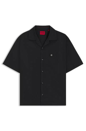 Srajce BOSS Oversized-Fit Paper-Touch Cotton Shirt Črna | 50545326