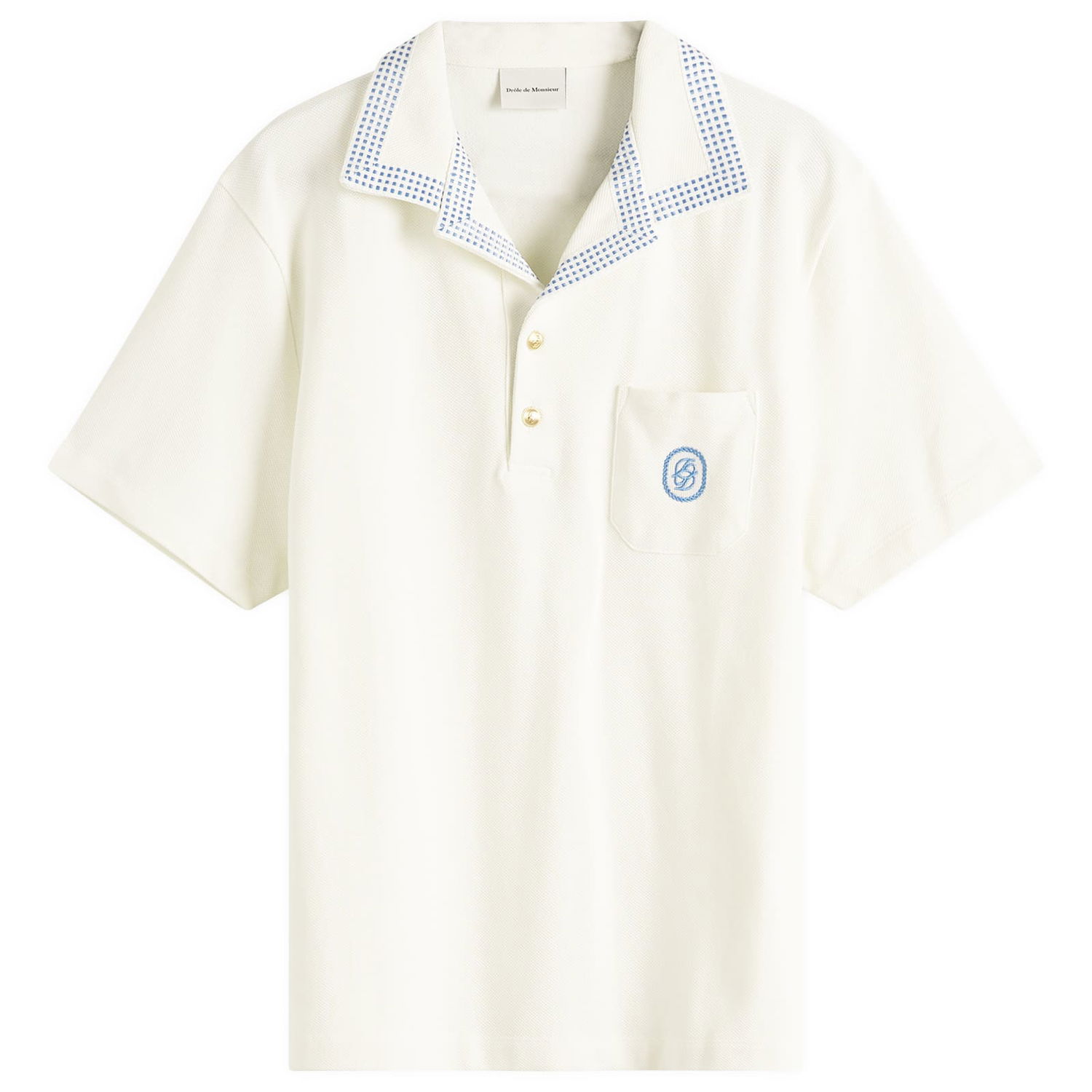Polo majica Drôle de Monsieur Checkerboard Pique Polo Shirt, Size Large Bela | G-PL144-CO162-OW, 1