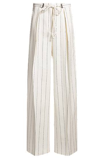 Hlače BOSS Loose-Fit Striped Linen-Blend Bouclé Suit Trousers Bela | 50538216