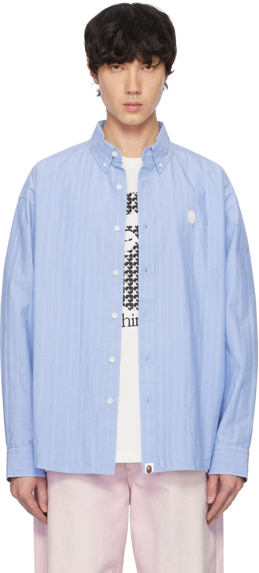 Srajce BAPE Striped Logo Shirt Modra | 001SHK801308M