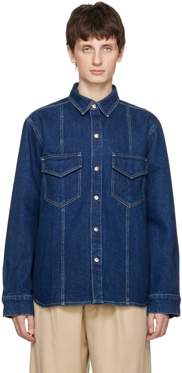 Srajce Nanushka Denim Shirt Modra | NM22FWTP01657