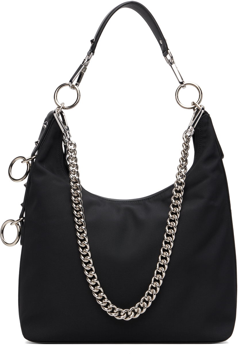 Torbica R13 Small Chain-Link and Studded Hobo Bag Črna | R13WA062-A010