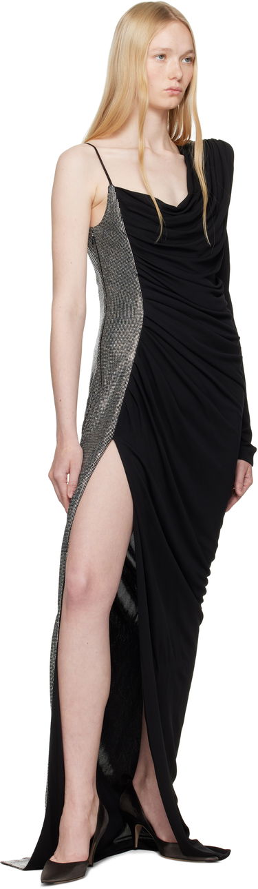 Obleke Balmain Balmain Draped Asymmetrical Two-Material Maxi Dress Črna | EF0RR965PD03, 3