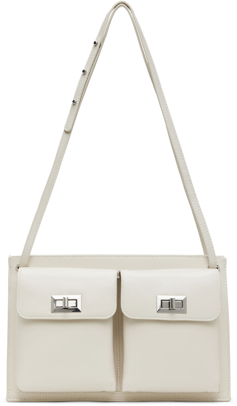 Torba za čez ramo BY FAR Double Pocket Shoulder Bag Bela | MWBSB024LL002WH020PL