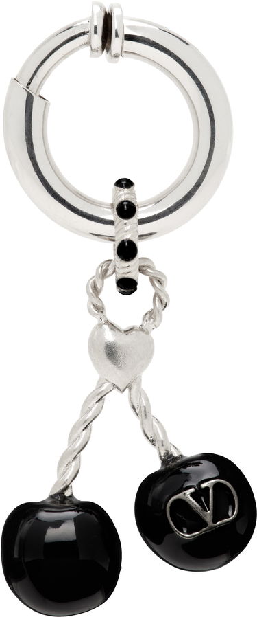 Uhani Valentino Valentino Garavani Chez Valentino Silver-Tone & Black Onyx Cherry Clip-On Single Earring Kovinski | 7Y2J0AK1MJP, 0