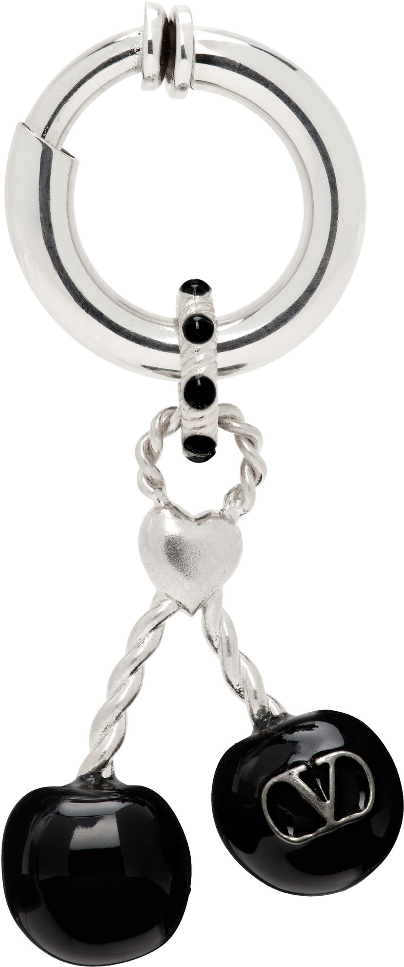 Uhani Valentino Valentino Garavani Chez Valentino Silver-Tone & Black Onyx Cherry Clip-On Single Earring Kovinski | 7Y2J0AK1MJP