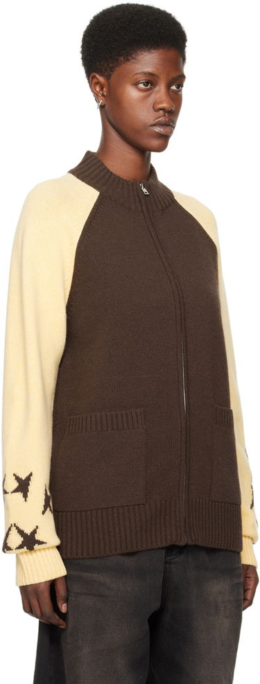 Pleteni pulover We11done We11done Zip-Up Star-Intarsia Cardigan Rjava | WD-KJ0-24-620-U-BR, 1