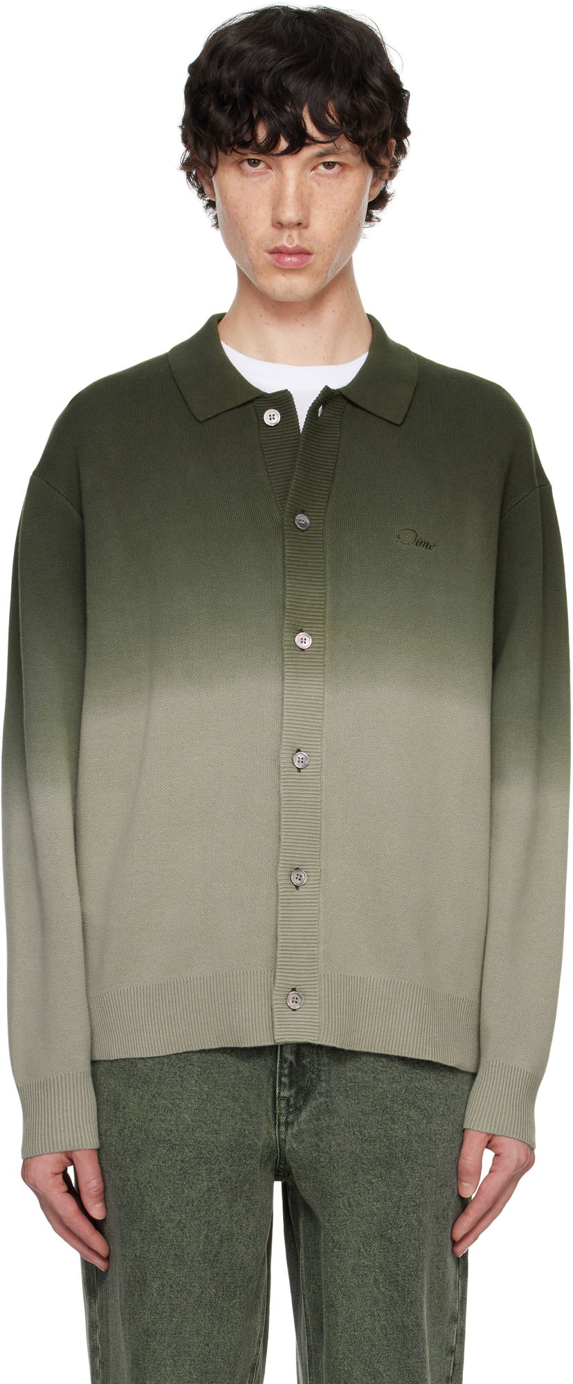 Pleteni pulover Dime Green Dipped Cardigan Zelena | DIMEFA247SAG