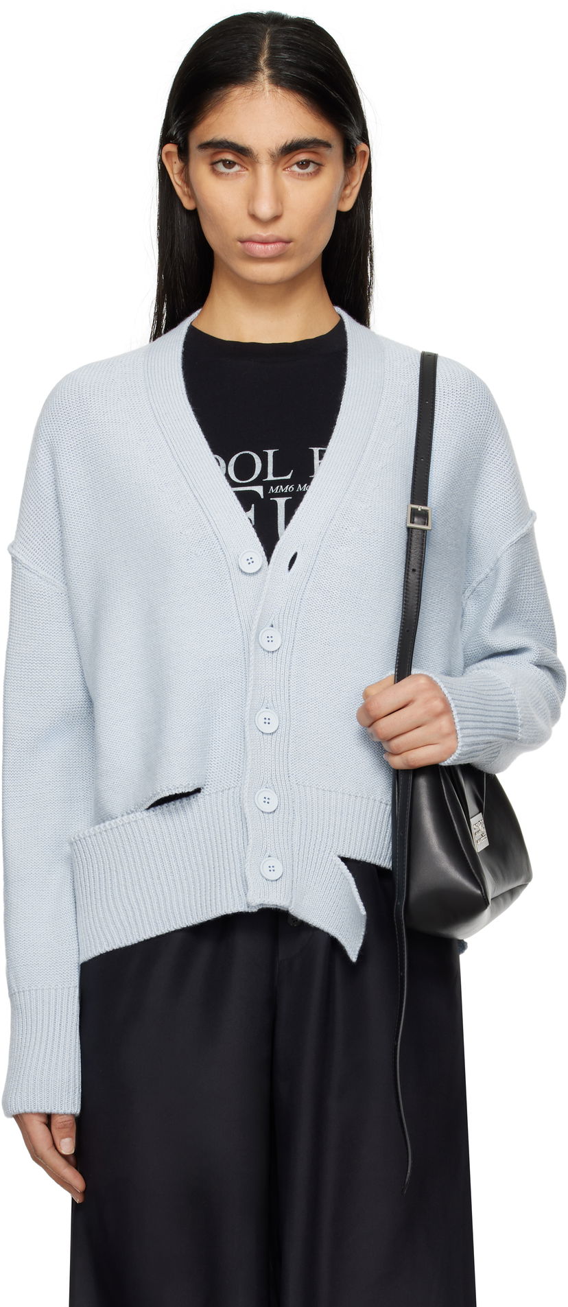 Pleteni pulover Maison Margiela MM6 Maison Margiela Boxy Ripped Cardigan Modra | S52HP0019 M13044