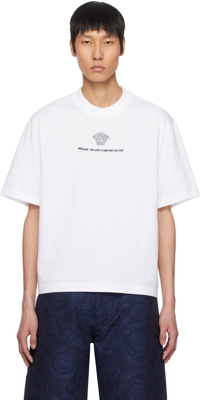 Majica Versace Versace Embroidered Medusa Milano T-Shirt Bela | 1015738_1A11054