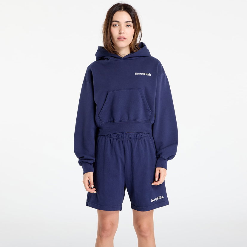 Pulover Sporty & Rich Health is Wealth Cropped Hoodie Dark Navy Mornarica | ST074602006BL106