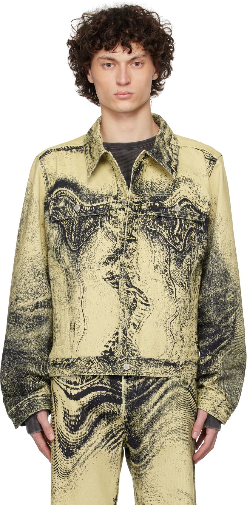 Jakna Camper CAMPERLAB Distorted Print Denim Jacket Rumena | AU00005-008