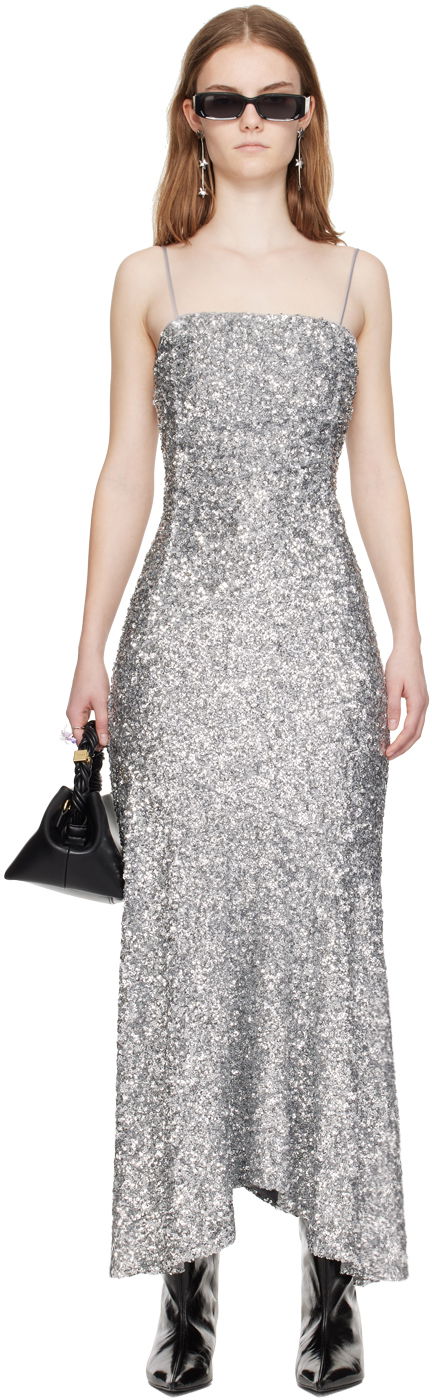 Obleke GANNI GANNI Sequin Maxi Dress Siva | F9053